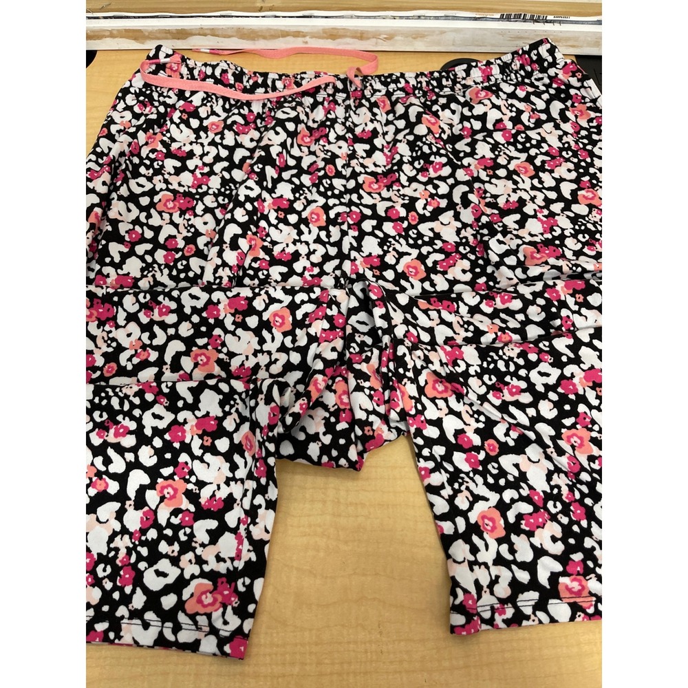 Comfort Code by Cuddl Duds Floral Leopard Print Pajama Shorts XL Pink Black